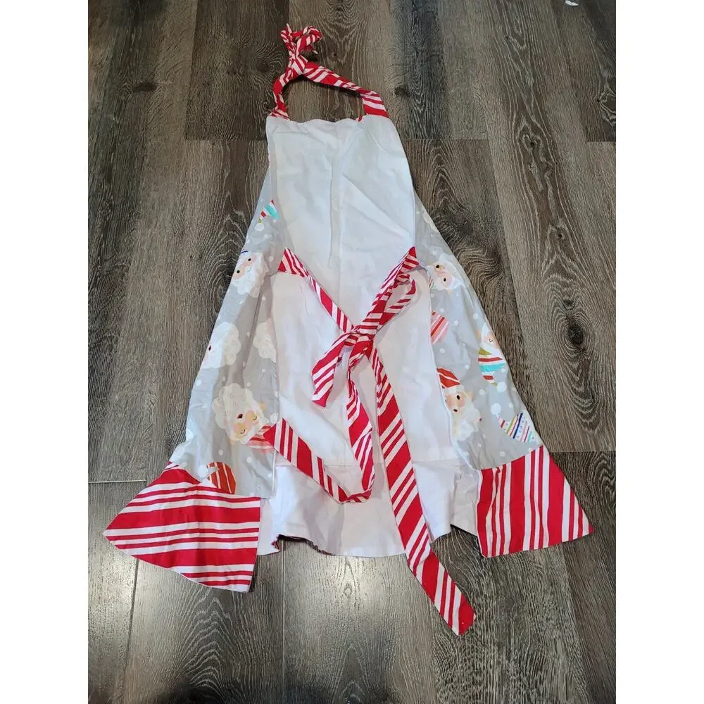 Handmade Santa Christmas Apron sizes 2-18‎ with Candy Striped Ruffle Trim #4